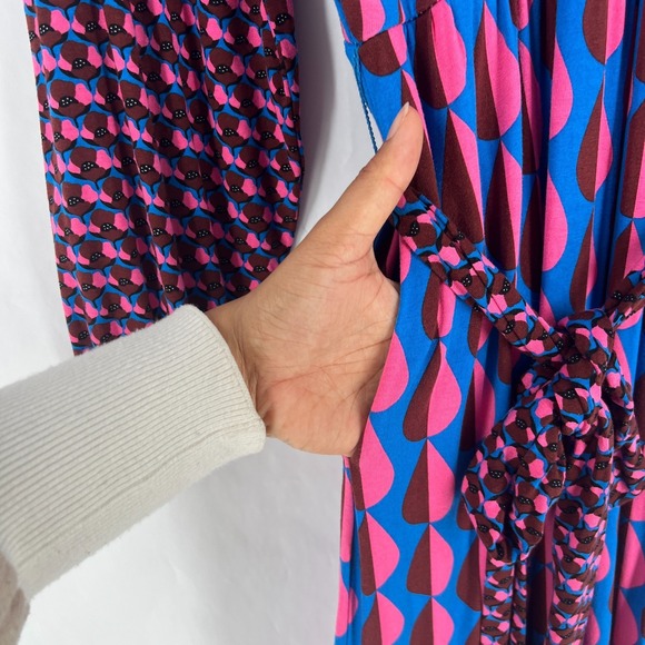 Boden Ophelia Wrap Midi Dress Womens 6 Multicolor Jersey Raindrop Geo Tie Waist - Picture 6 of 16